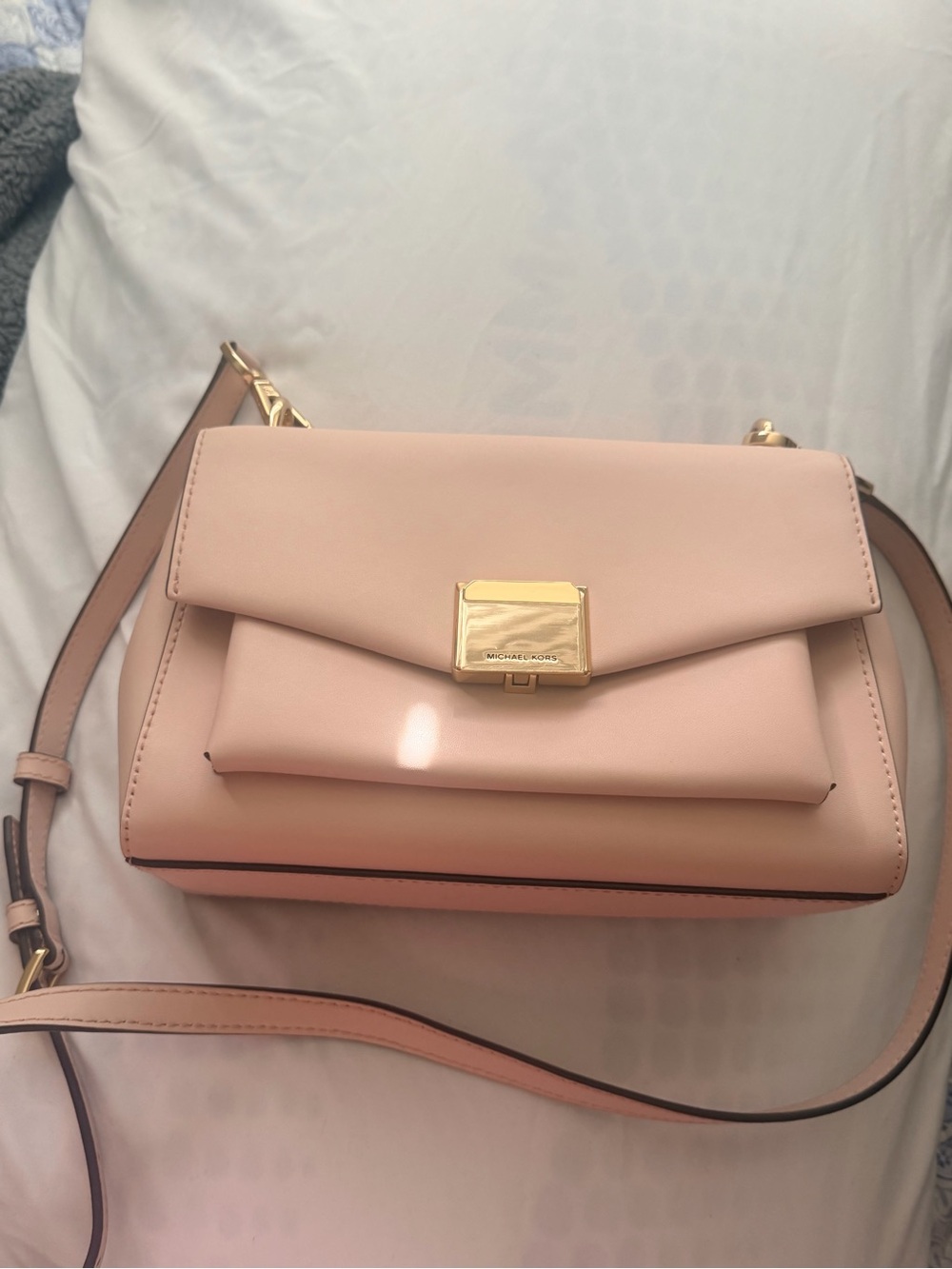 Michael Kors Pale Pink Leather Crossbody with Gold Hardware